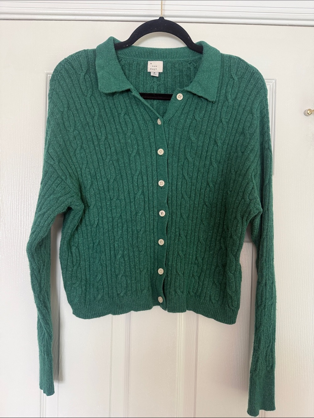 A New Day Green Cable-Knit Button-Up Sweater